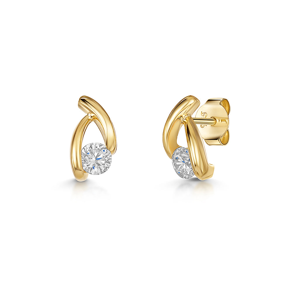 Yellow Gold Wishbone Stud Earrings-JOOLS by Jenny Brownn