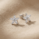 Load image into Gallery viewer, Sterling Silver Marquise Cubic Zirconia Flower Stud Earrings | Silver Blossom Studs

