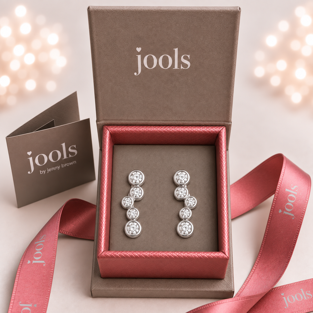 Sterling Silver Five Cubic Zirconia Bubble Drop Earrings