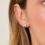 Load image into Gallery viewer, Sterling Silver Offset Heart Stud Earrings Set With A  Quarter Carat Cubic Zirconia - JOOLS By Jenny Brown
