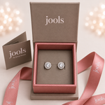 Load image into Gallery viewer, Sterling Silver Light Pink Zirconia Halo Stud Earrings

