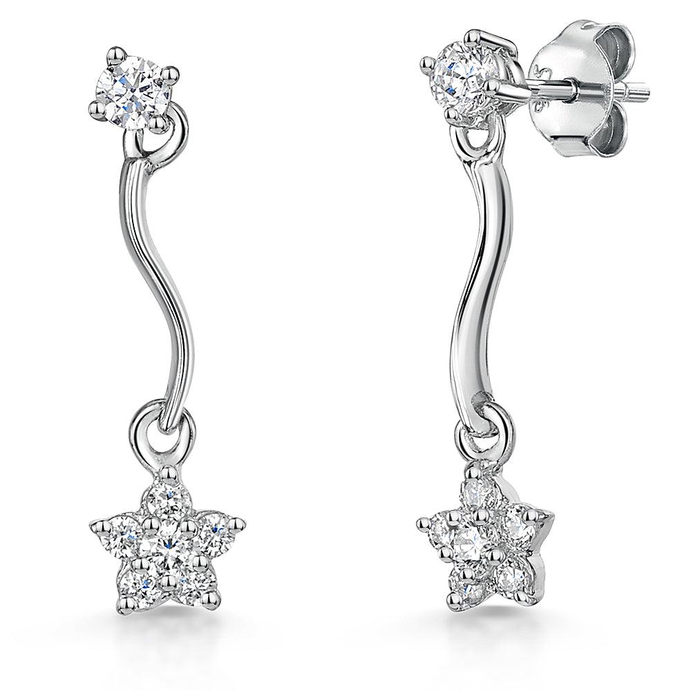 Sterling Silver Star Flower Drop Earrings-JOOLS by Jenny Brown