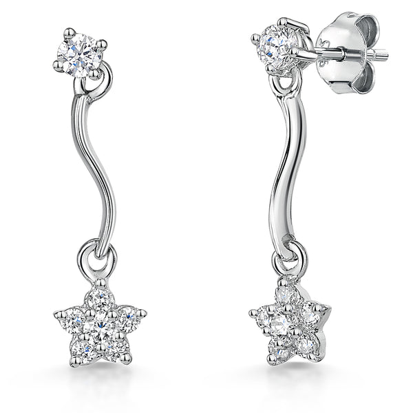Sterling Silver Star Flower Drop Earrings-JOOLS by Jenny Brown