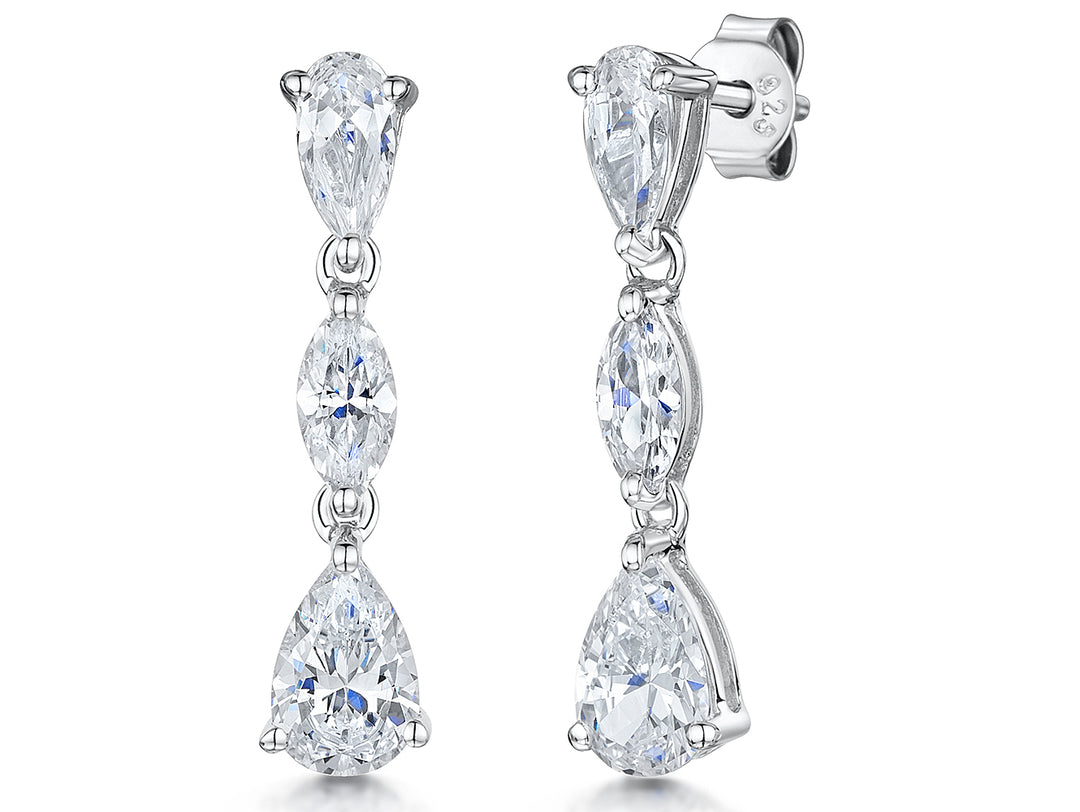 Sterling Silver Pear and Marquise Shape Drop Earrings - JOOLS By Jenny Brown