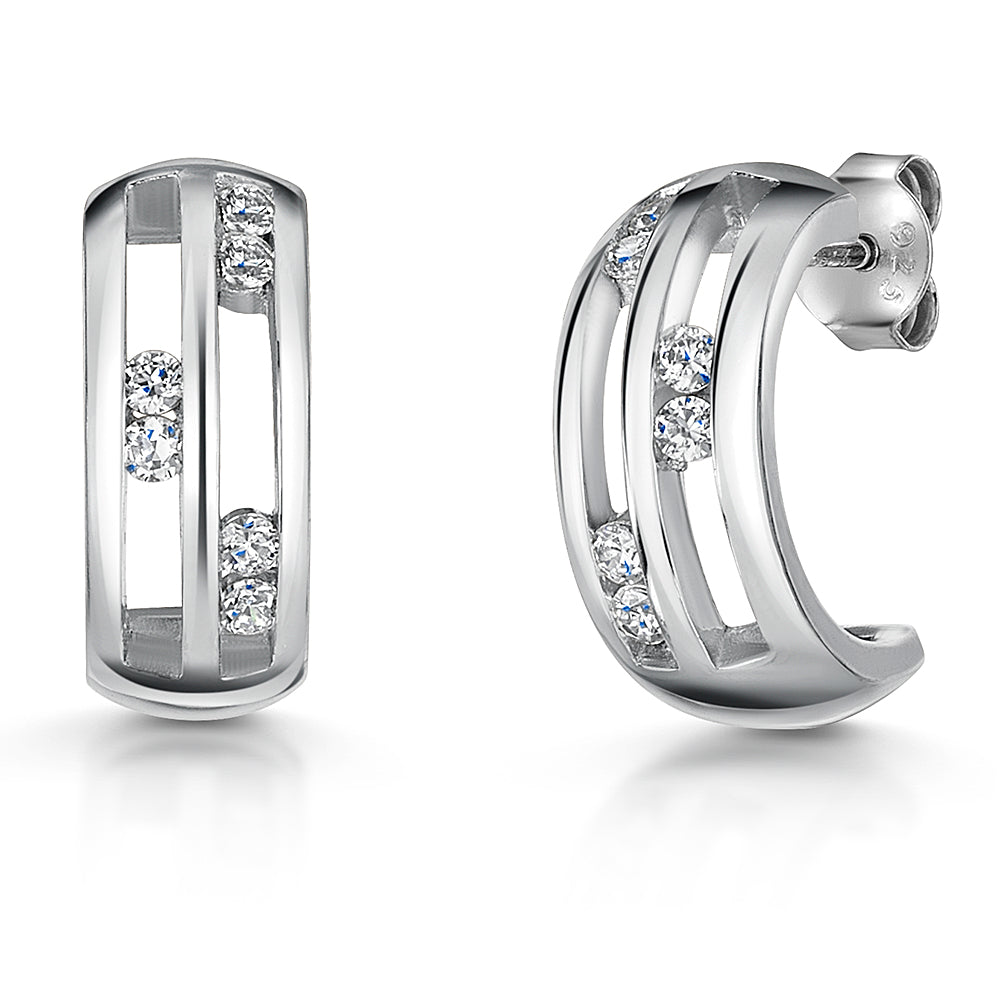 Sterling Silver Tension Set Half Hoop Earrings