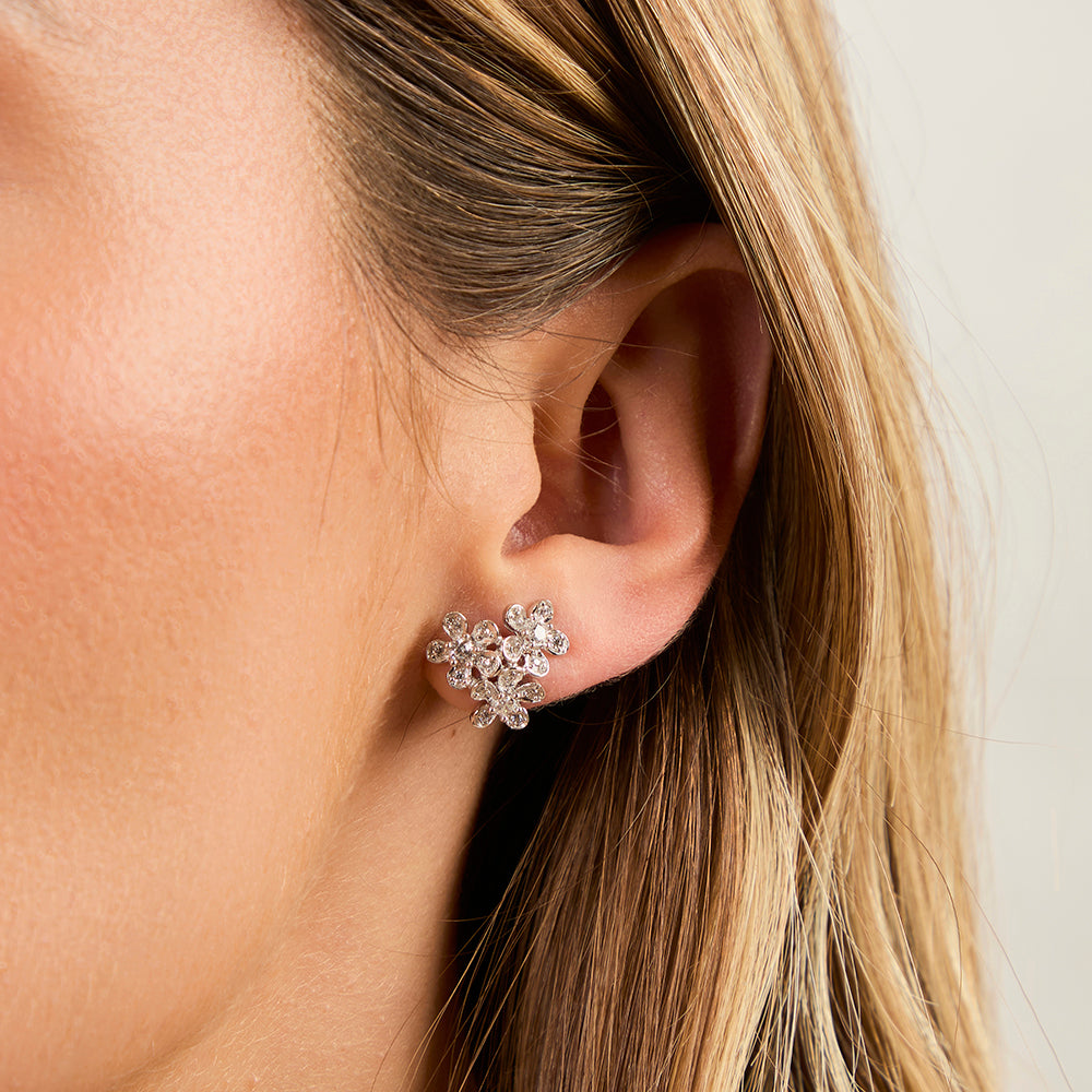 STERLING SILVER AND WHITE ZIRCONIA FLOWER CLUSTER EARRINGS - JOOLS By Jenny Brown