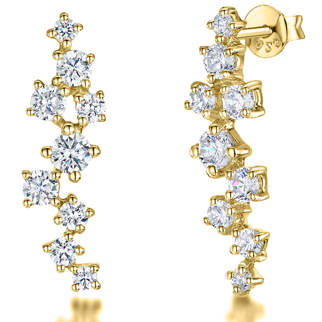 Yellow Gold Scattered Zirconia  Drop Earrings-JOOLS by Jenny Brown