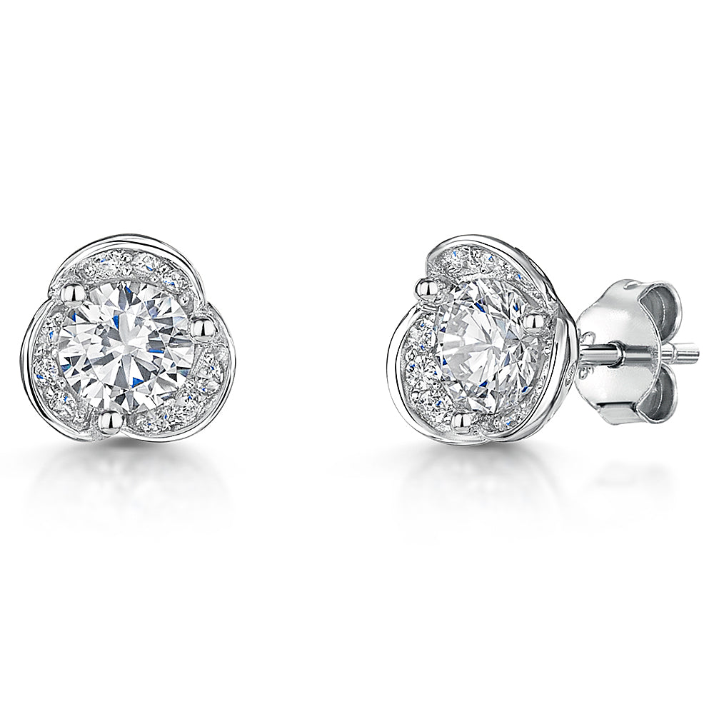 Sterling Silver 3 Petal Flower Stud Earrings