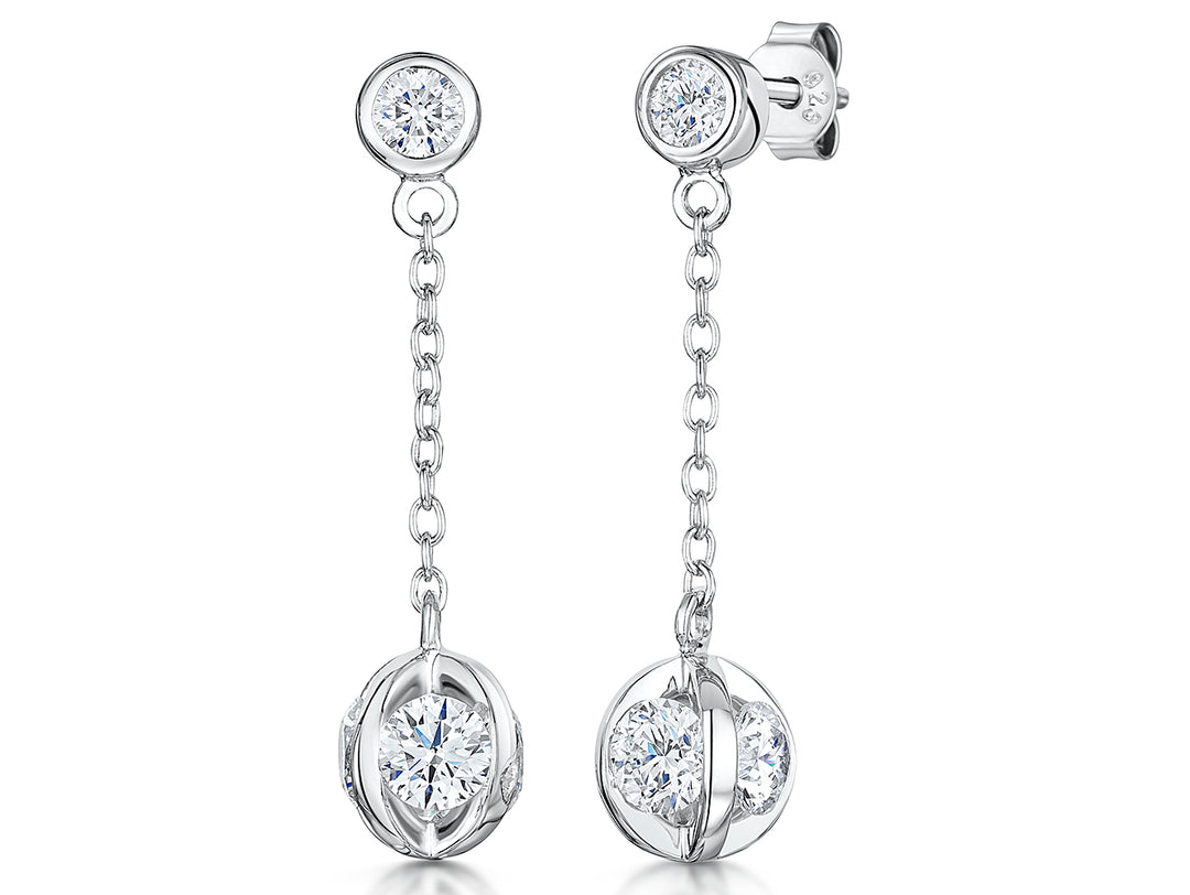 Sterling Silver Drop Earring With Ball And Chain