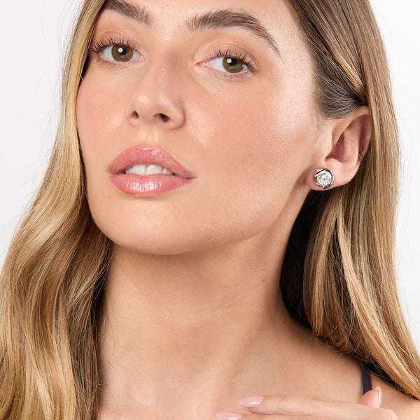 Sterling Silver Solitaire Twisted Rub Over Earrings - JOOLS By Jenny Brown