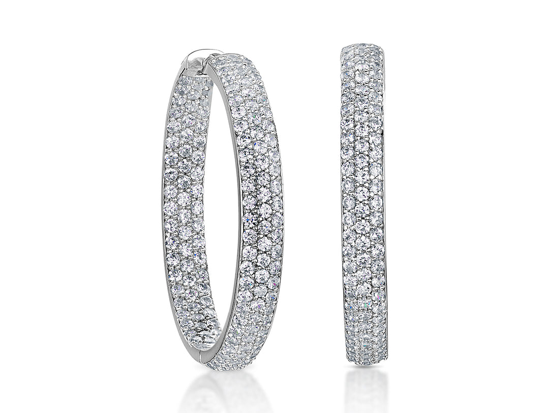 Sterling Silver Large Hoop  Triple  Row Earrings