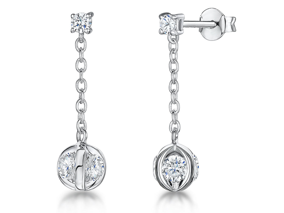 Sterling Silver Sphere Drop Earrings With $ Cubic Zirconias -JOOLS by Jenny Brown