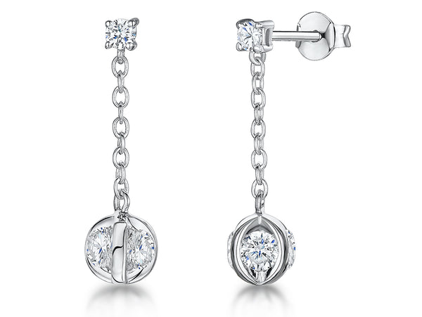 Sterling Silver Sphere Drop Earrings With $ Cubic Zirconias -JOOLS by Jenny Brown