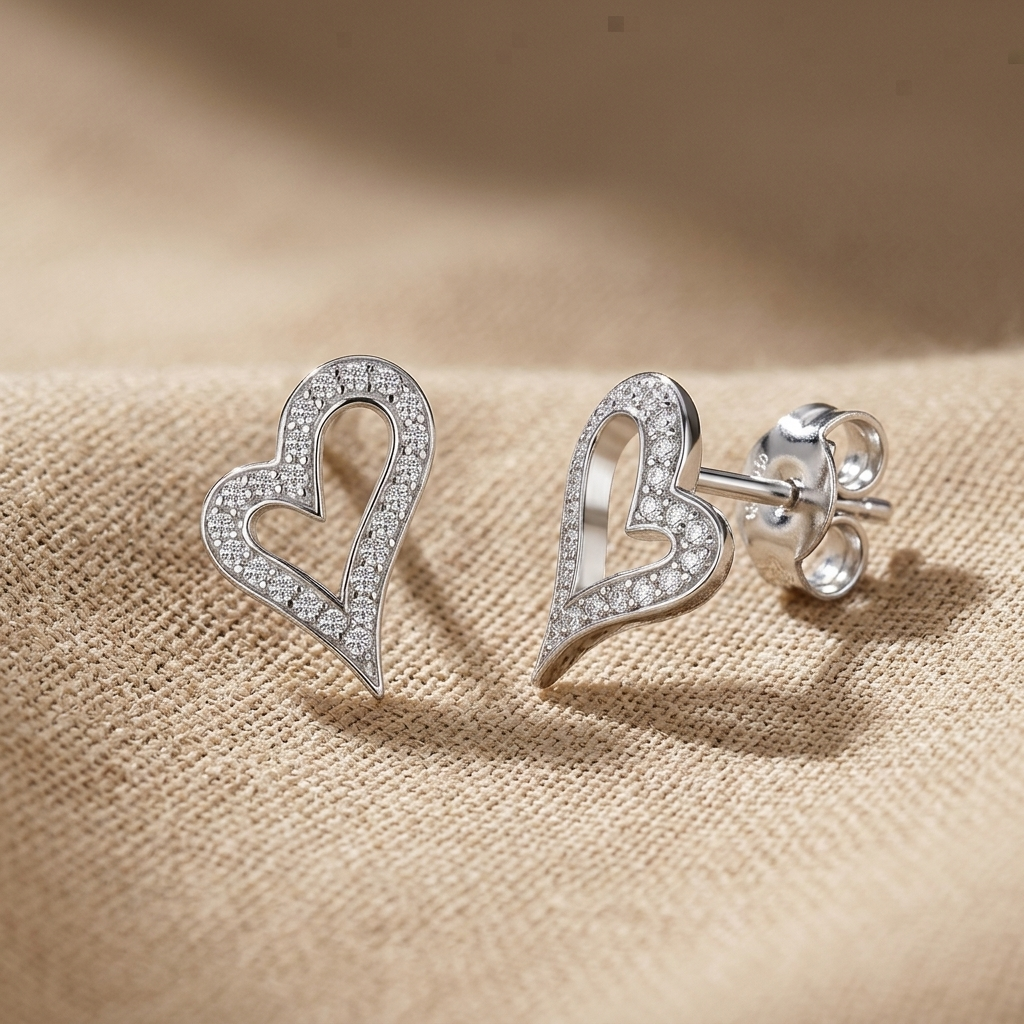 Sterling Silver Dali Style Open Heart Stud Earrings