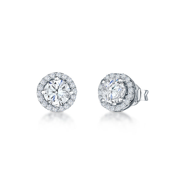 Sterling Silver Stud Earrings- Halo Style With A Central Cubic Zirconia Stone And Stone Surround - JOOLS By Jenny Brown
