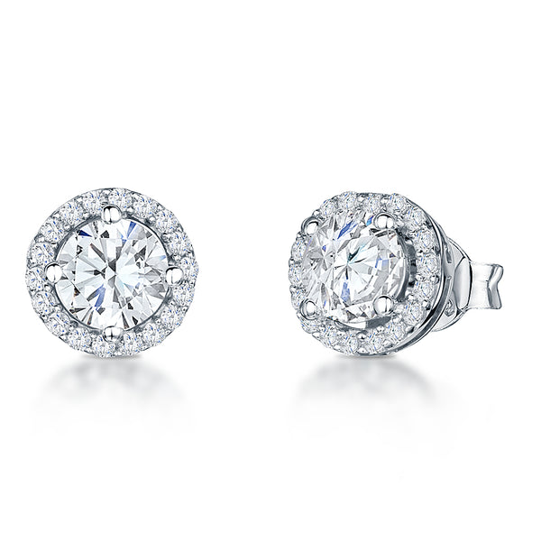Sterling Silver Stud Earrings- Halo Style With A Central Cubic Zirconia Stone And Stone Surround - JOOLS By Jenny Brown