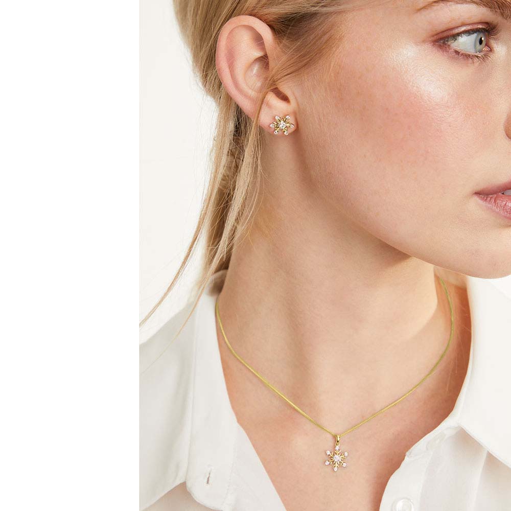 Yellow Gold Snowflake Stud Earrings