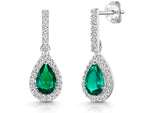 Load image into Gallery viewer, Sterling Silver Emerald Green Cubic Zirconia  Drop Halo  Earrings-JOOLS by Jenny Brown
