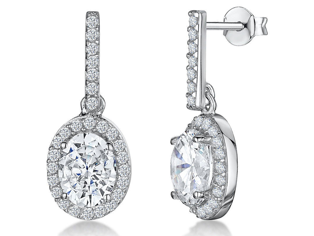 Sterling Silver Oval Cubic Zirconia Drop Earrings