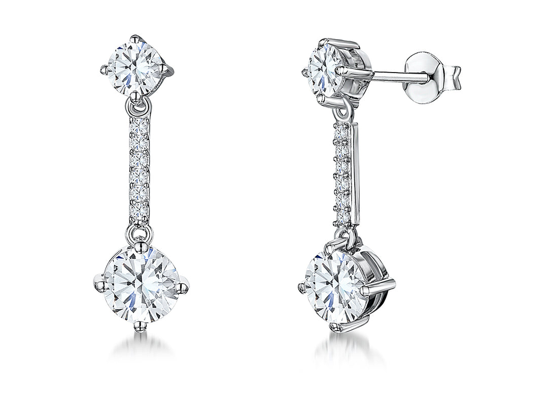 Sterling Silver Earrings Featuring Brilliant Cut Cubic Zirconia Drops - JOOLS By Jenny Brown
