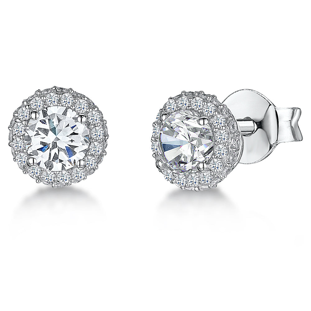Sterling Silver 1ct Halo Stud Earring