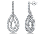Load image into Gallery viewer, A pair of sterling silver drop earrings featuring a teardrop design with pave-set cubic zirconia stones, with a rhodium finish for tarnish resistance.-JOOLS by Jenny Brown
