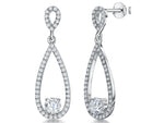 Load image into Gallery viewer, A pair of sterling silver teardrop earrings with a single cubic zirconia stone in the center, surrounded by smaller pave-set cubic zirconia stones.-JOOLS by Jenny Brown
