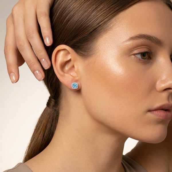Sterling Silver Turquoise Cubic Zirconia  Halo Earrings