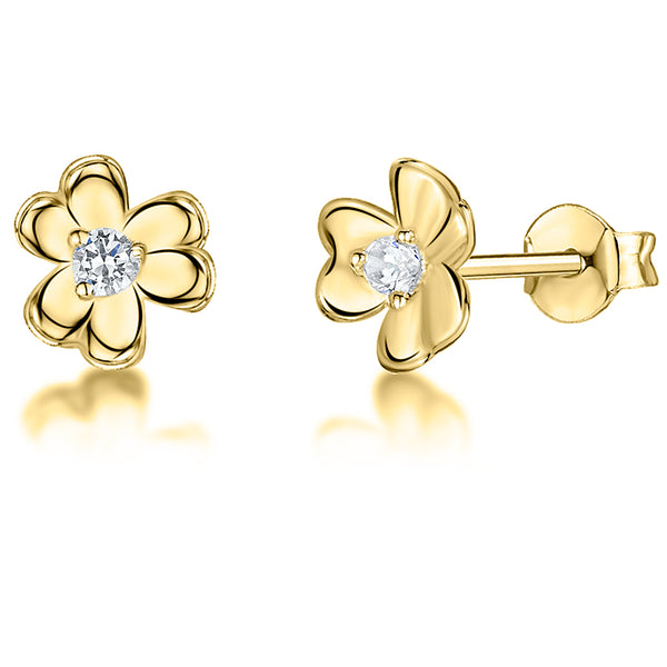 Yellow Gold Petal Earrings With Cubic Zirconia Centre-JOOLS by Jenny Brown
