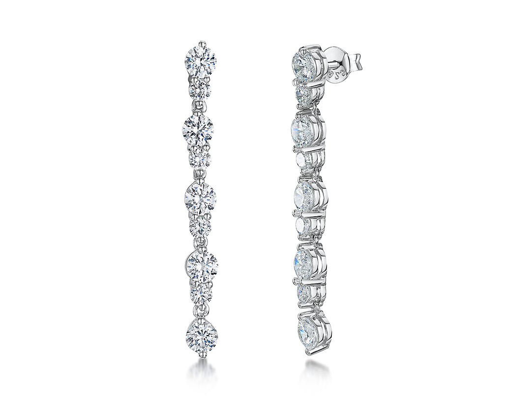 Sterling Silver Long  Drop 9 Stone Earrings