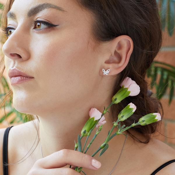 Sterling Silver Wing Butterfly Earrings Set With Cubic Zirconia- JOOLS By Jenny Brown