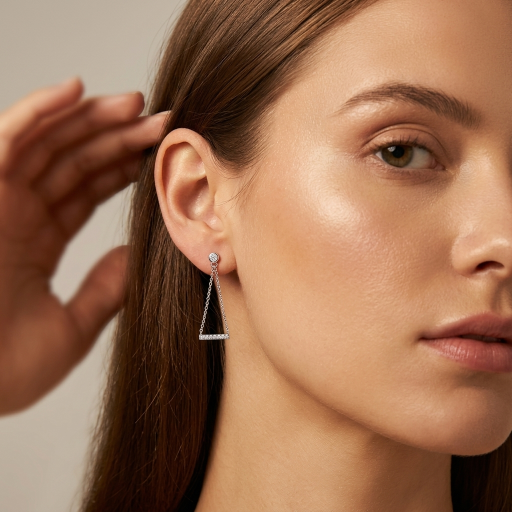 Sterling Silver Triangle Chain Drop Earrings