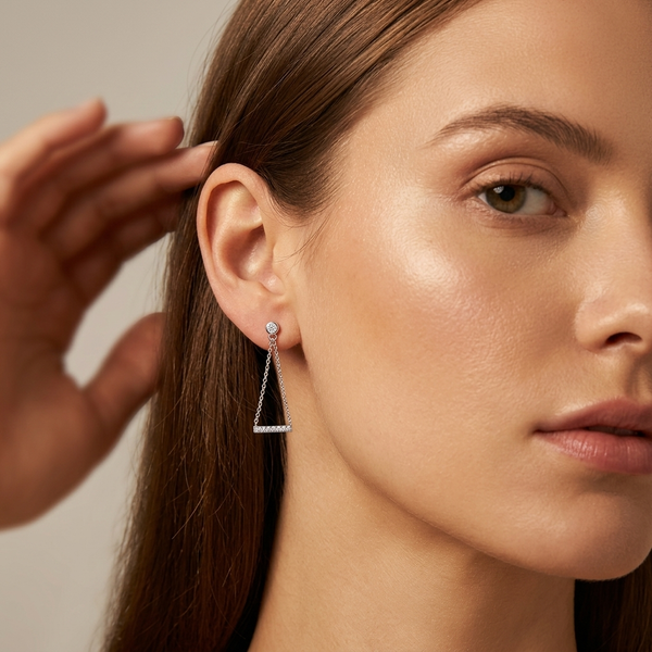 Sterling Silver Triangle Chain Drop Earrings