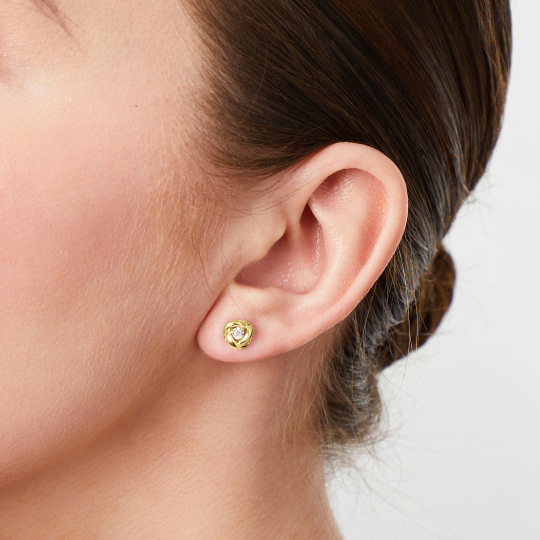 Yellow Gold Open Swirl Circle Stud Earrings-JOOLS by Jenny Brown