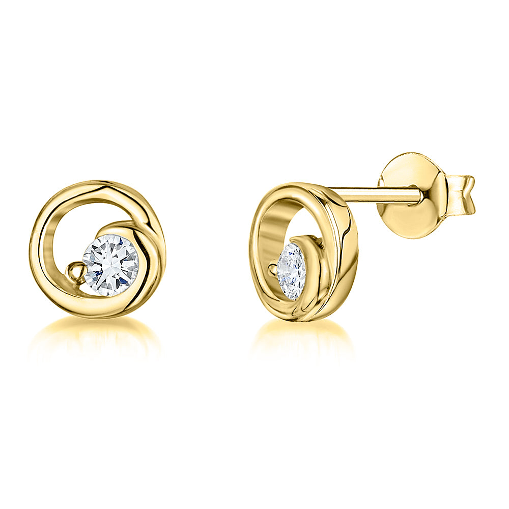 Yellow Gold Open Swirl Circle Stud Earrings-JOOLS by Jenny Brown