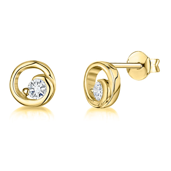 Yellow Gold Open Swirl Circle Stud Earrings-JOOLS by Jenny Brown
