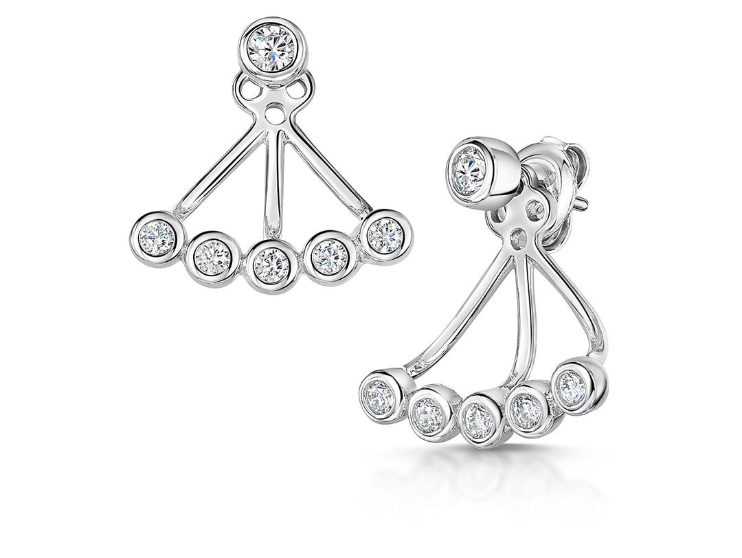 Sterling Silver Rubover Cubic Zirconia Jacket Earrings