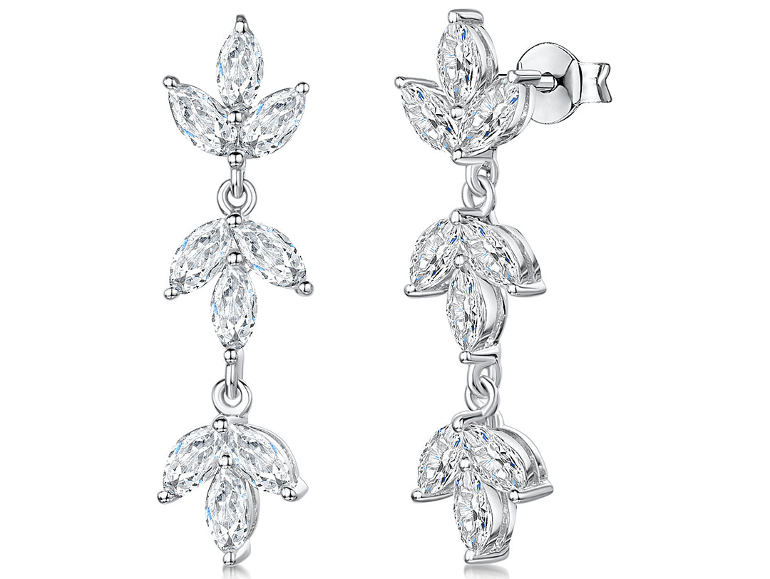 Sterling Silver Drop Marquise Flower Earrings