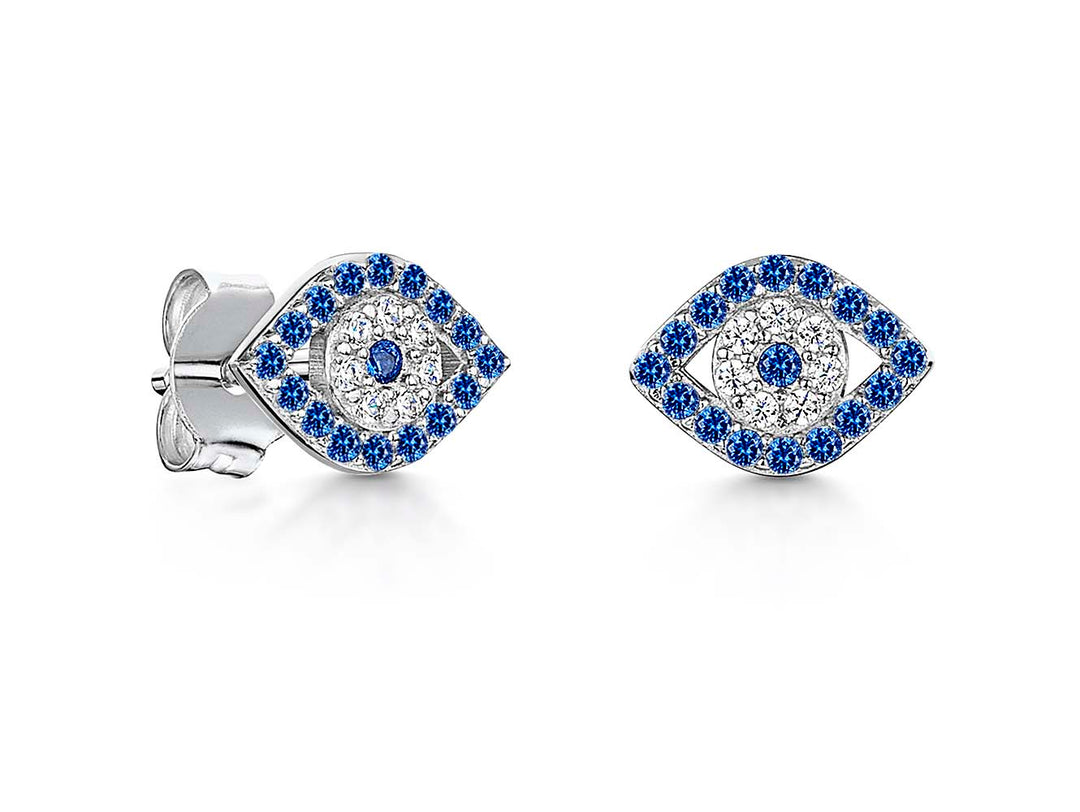Sterling Silver Earrings Blue Stone Centre And Outline Evil Eye Earrings