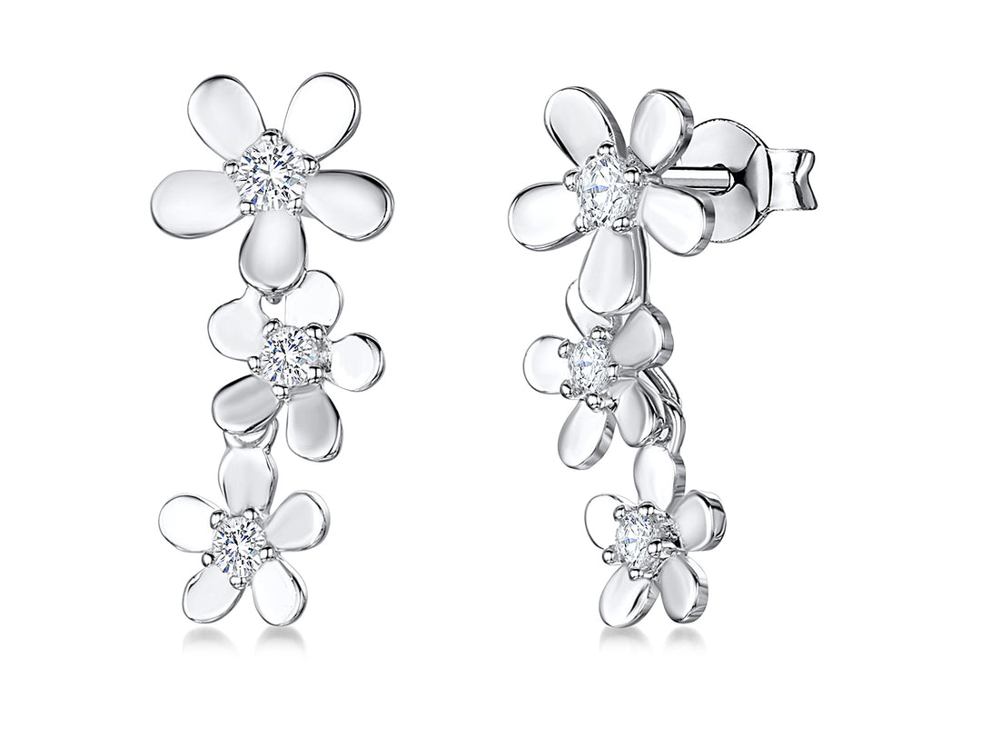 Sterling Silver Daisy Drop Earrings