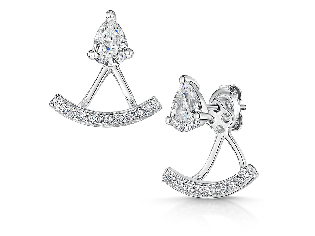 Sterling Silver  Cubic Zirconia  Pear Bale  Earrings