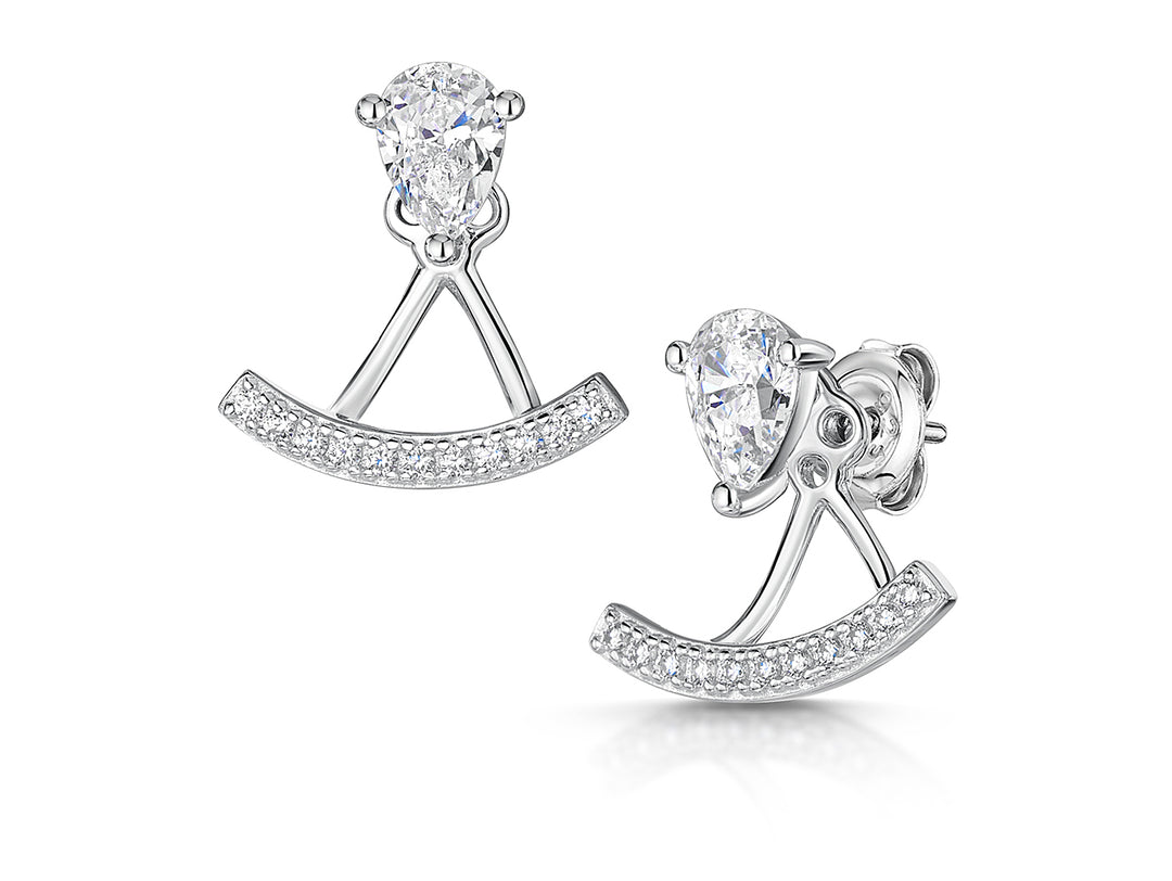 Sterling Silver  Cubic Zirconia  Pear Bale  Earrings