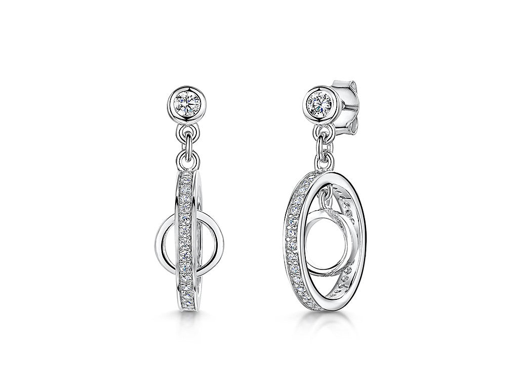 Sterling Silver Suspended Circle Drop Earrings