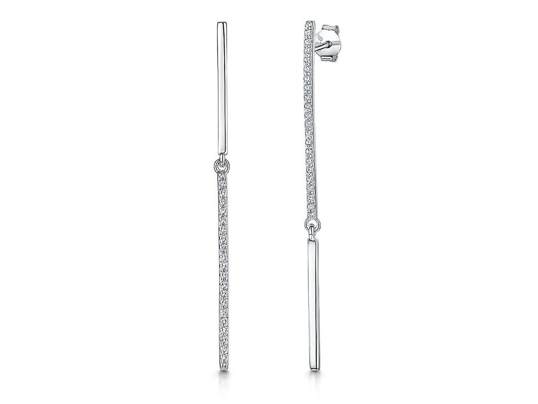 Sterling Silver Long Drop Bar Earrings