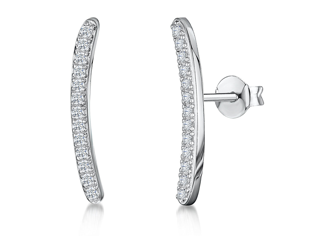 Sterling Silver Long Curved  Stud Earring