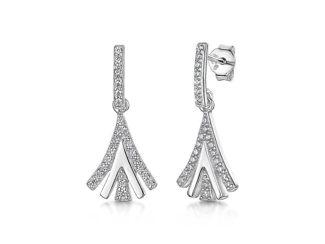 Sterling Silver  Fan Drop Earrings