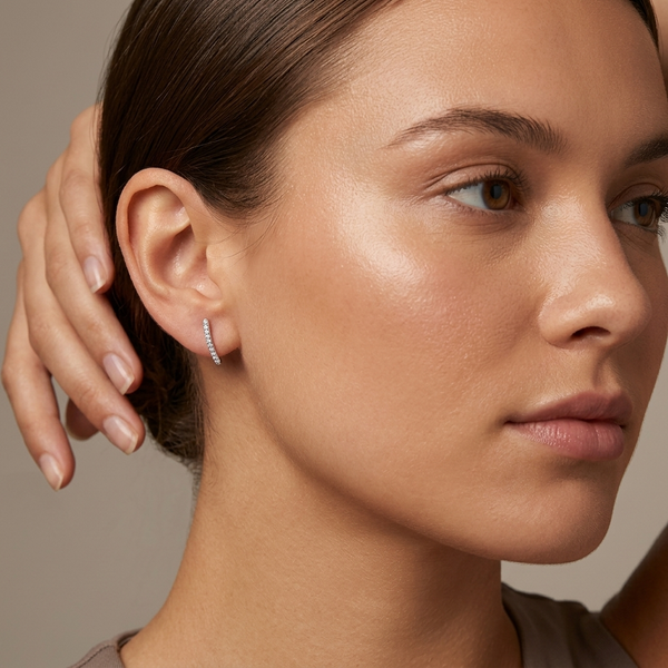 Sterling Silver Long Curved  Stud Earring