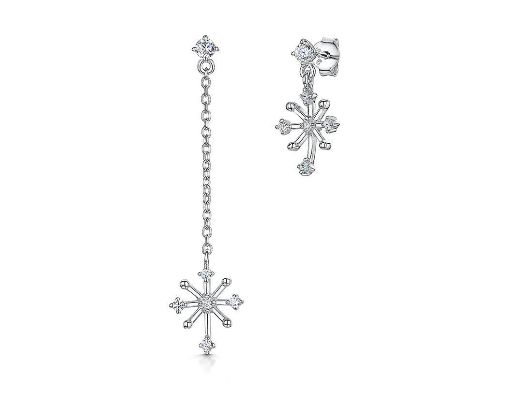 Sterling Silver Snowflake Long Short Chain Earrings