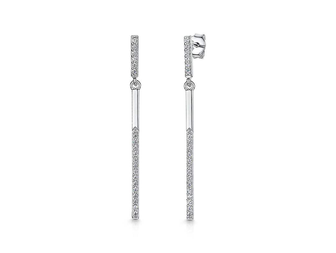 Sterling Silver Thin Bar Drop Earrings-JOOLS by Jenny Brown