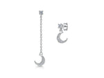 Load image into Gallery viewer, Sterling Silver Half Moon Stud And Long Chain Earrings
